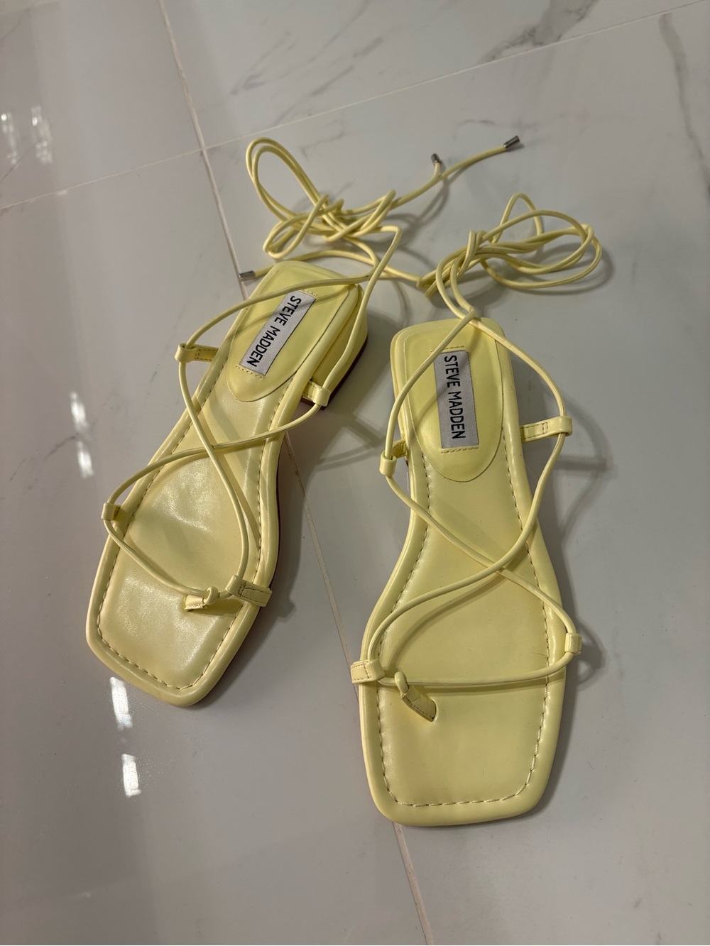 Steve Madden Pale Yellow Lace-Up Square Toe Sandals